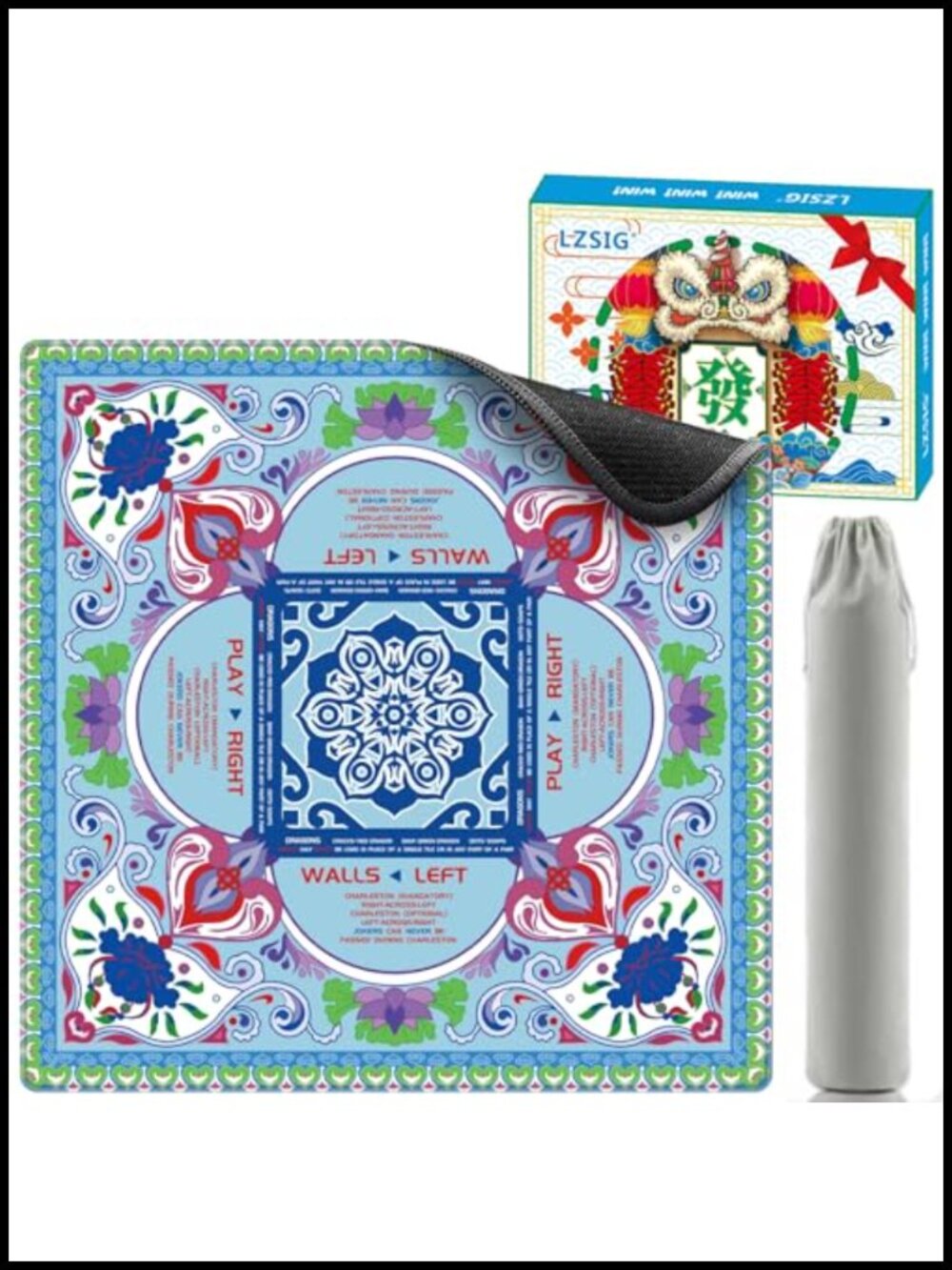Mahjong Mat for Table with Rules, 33x33, 3mm Thick, Non-Slip, XPE Core